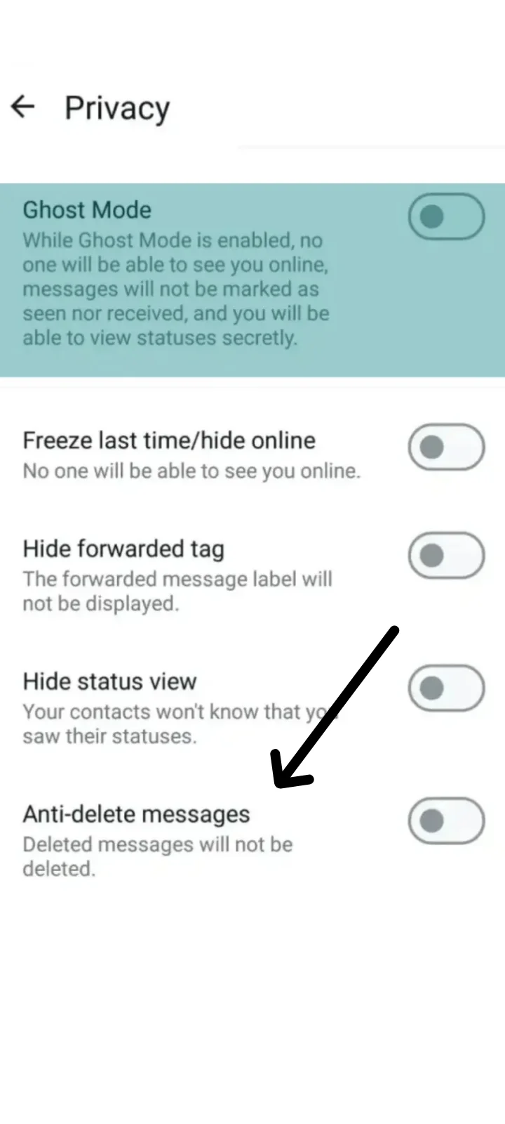 anti delete messages screen shot FM WhatsApp