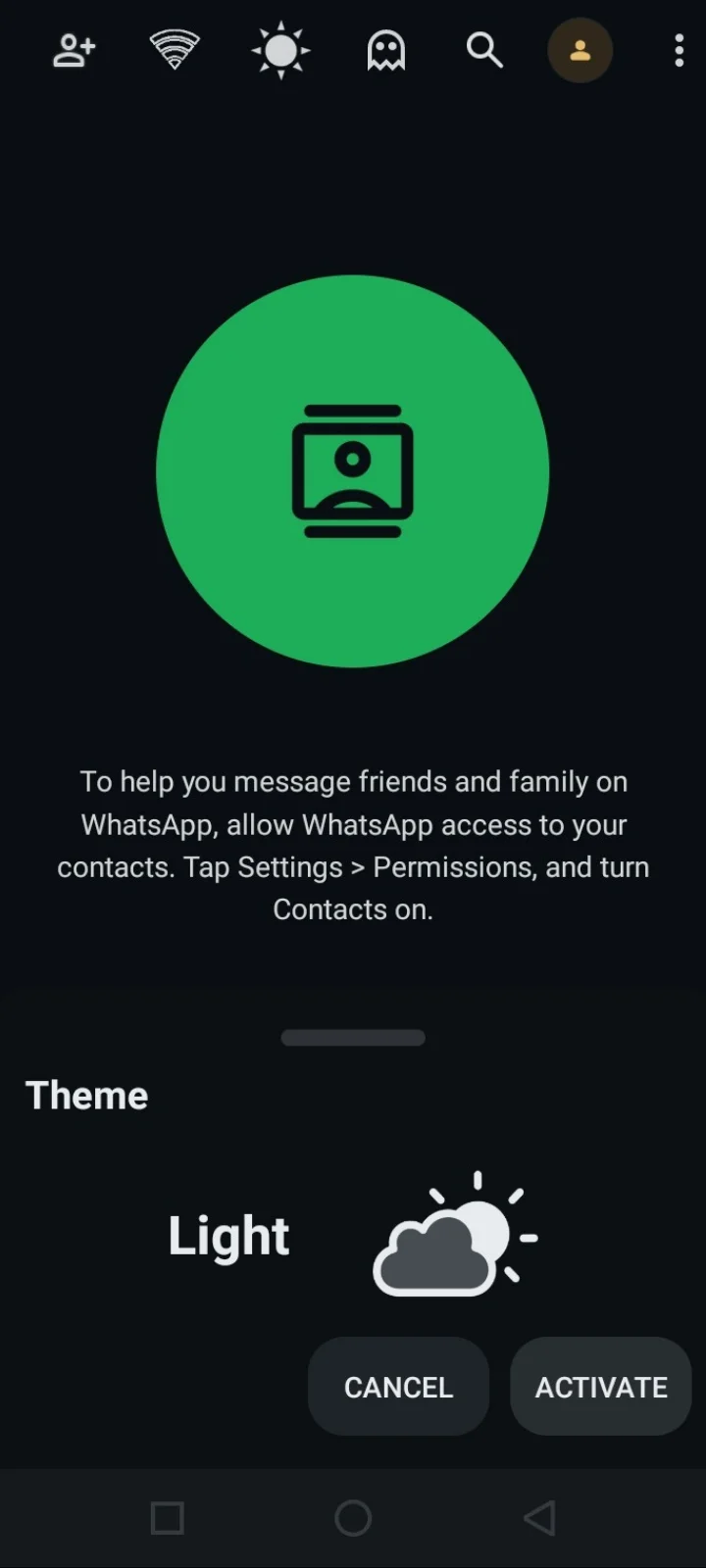 changing themes screen shot FM WhatsApp
